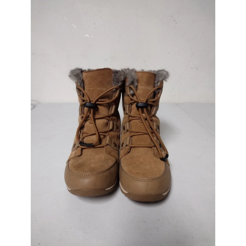 Sorel‎ Whitney Short Lace Waterproof Boots Elk Brown Suede Faux Fur Womens 7